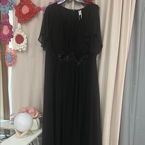 Ever Pretty Black Flutter Sleeve Maxi Gown